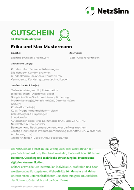 Gutschein 30 Minuten Beratungsgespräch